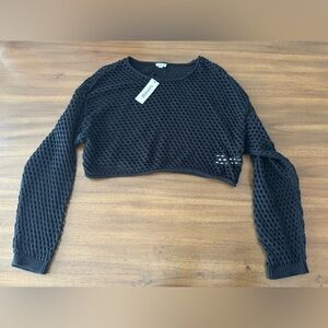 Garage Open Knit Black Cropped Sweater Size Petite Small NWT